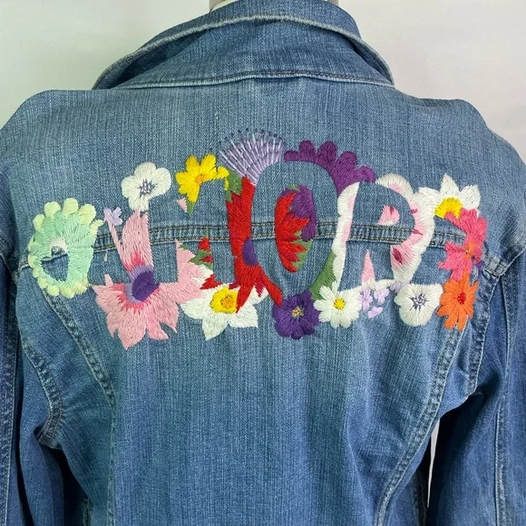 Anthropologie Size‎ XS Pilcro Amore Blue Embroidered Jean Jacket - Picture 6 of 9